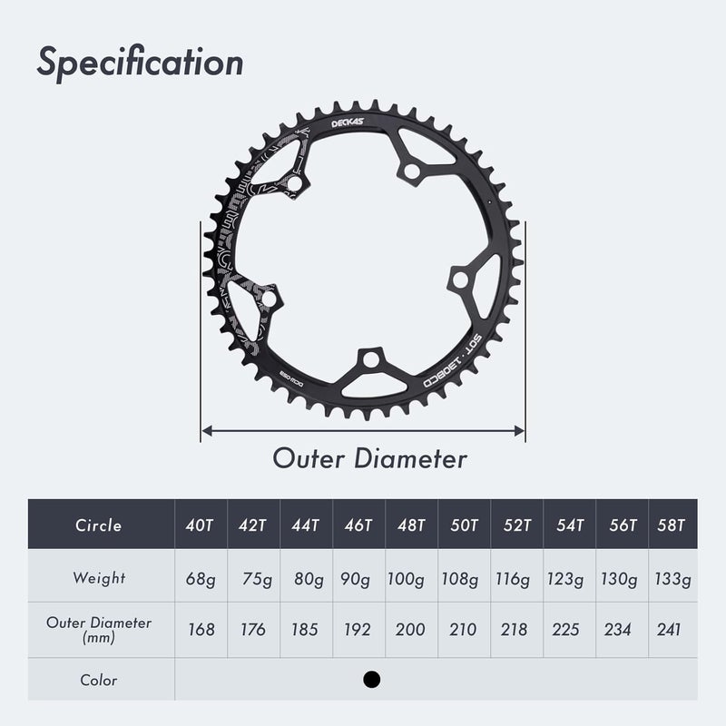 DJC Components DJC Bike Chainring 130BCD 40T to 58T Round Chainwheel Narrow Wide Tooth Lightweight for 7 8 9 10 11 12 Speed Road Bike Folding Bike - Image 3